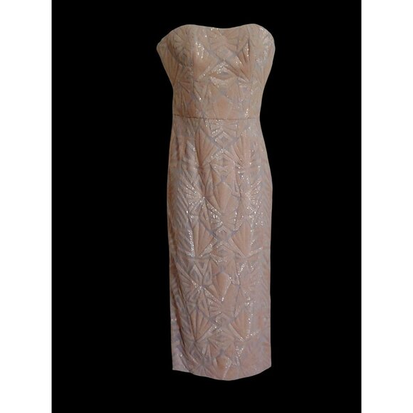 Dress The Population Glamorous Claire Sequin Strapless Feminine Shimmer S Midi - Picture 2 of 16